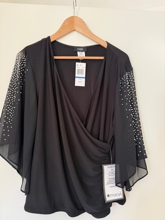 MSK Tops - MSK Black Beaded Draped Blouse